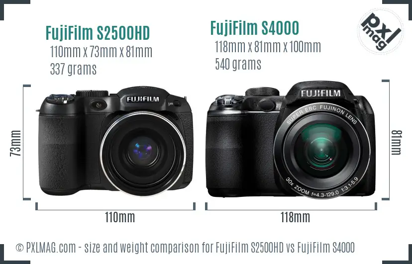 FujiFilm S2500HD vs FujiFilm S4000 size comparison