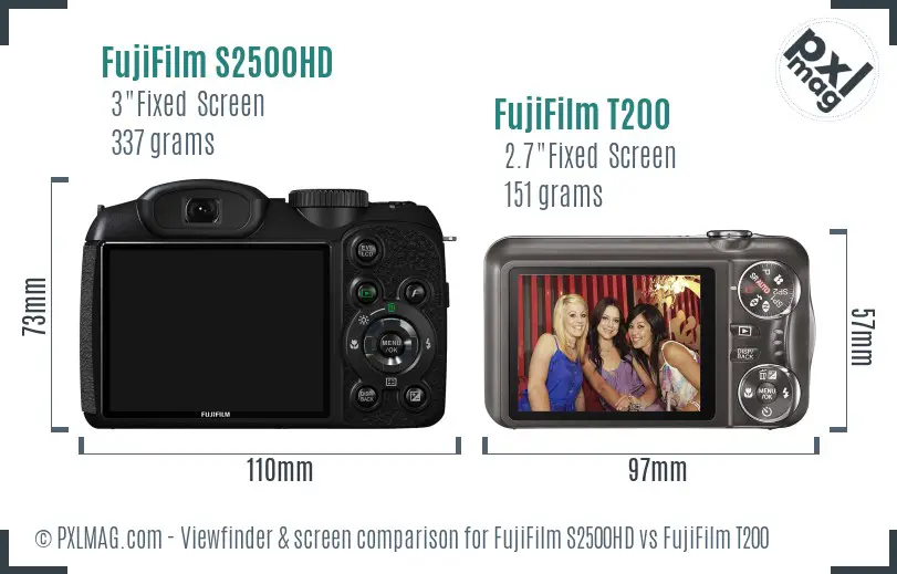 FujiFilm S2500HD vs FujiFilm T200 Screen and Viewfinder comparison FujiFilm S2500HD vs FujiFilm T200 Screen and Viewfinder comparison