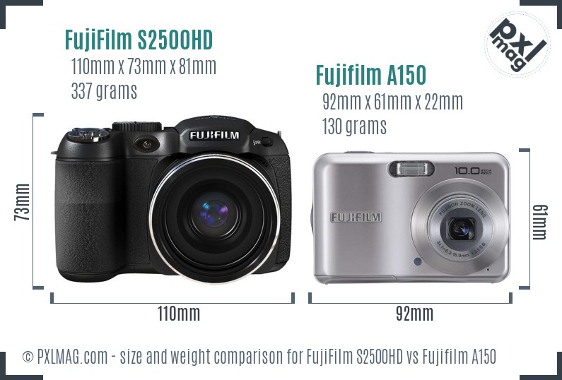 FujiFilm S2500HD vs Fujifilm A150 size comparison
