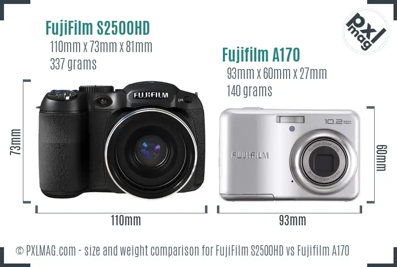 FujiFilm S2500HD vs Fujifilm A170 size comparison