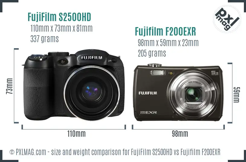 FujiFilm S2500HD vs Fujifilm F200EXR size comparison