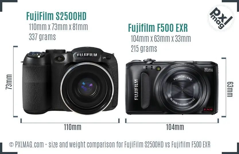 FujiFilm S2500HD vs Fujifilm F500 EXR size comparison FujiFilm S2500HD vs Fujifilm F500 EXR size comparison