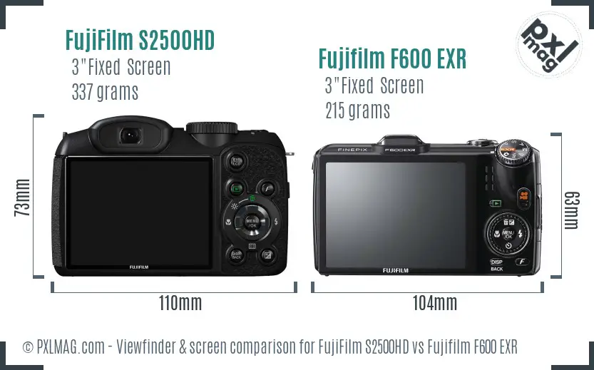 FujiFilm S2500HD vs Fujifilm F600 EXR Screen and Viewfinder comparison