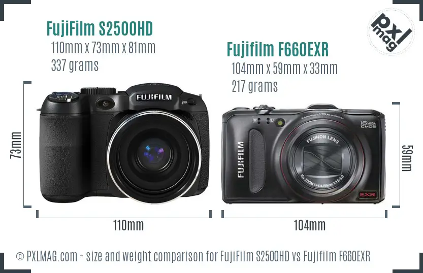 FujiFilm S2500HD vs Fujifilm F660EXR size comparison