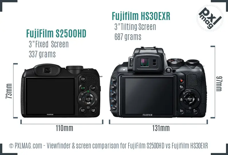 FujiFilm S2500HD vs Fujifilm HS30EXR Screen and Viewfinder comparison