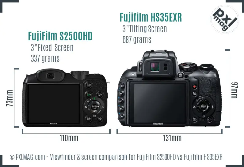 FujiFilm S2500HD vs Fujifilm HS35EXR Screen and Viewfinder comparison