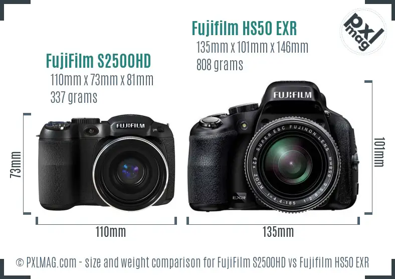 FujiFilm S2500HD vs Fujifilm HS50 EXR size comparison