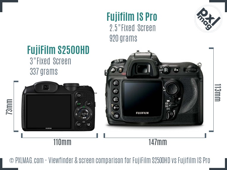 FujiFilm S2500HD vs Fujifilm IS Pro Screen and Viewfinder comparison