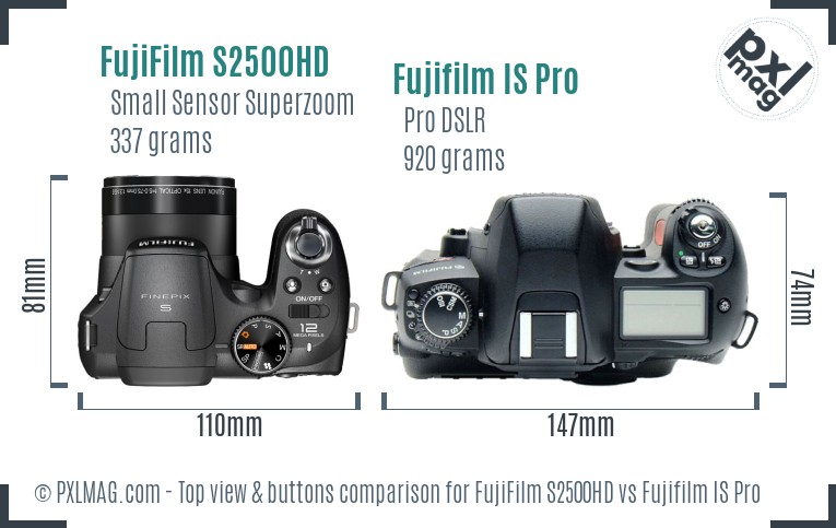 FujiFilm S2500HD vs Fujifilm IS Pro top view buttons comparison