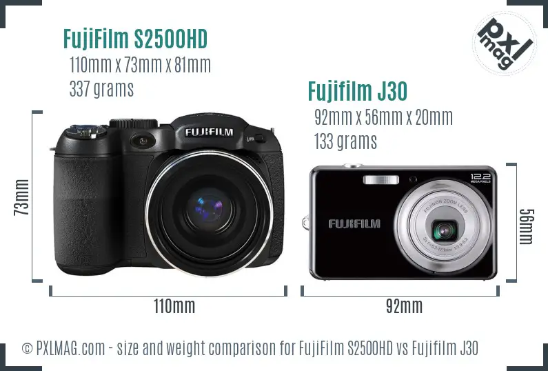 FujiFilm S2500HD vs Fujifilm J30 size comparison