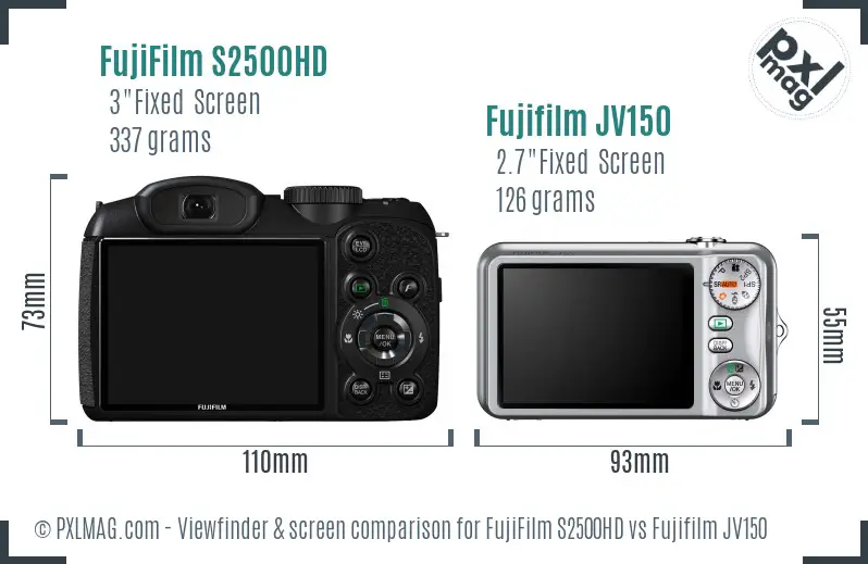 FujiFilm S2500HD vs Fujifilm JV150 Screen and Viewfinder comparison