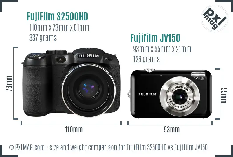 FujiFilm S2500HD vs Fujifilm JV150 size comparison