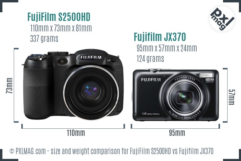 FujiFilm S2500HD vs Fujifilm JX370 size comparison