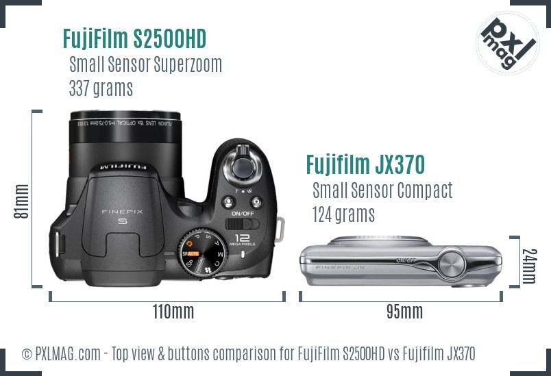 FujiFilm S2500HD vs Fujifilm JX370 top view buttons comparison