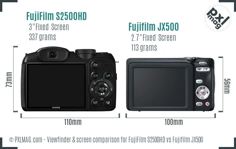 FujiFilm S2500HD vs Fujifilm JX500 Screen and Viewfinder comparison