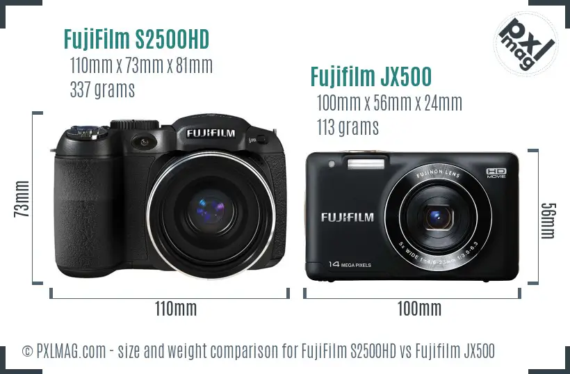 FujiFilm S2500HD vs Fujifilm JX500 size comparison