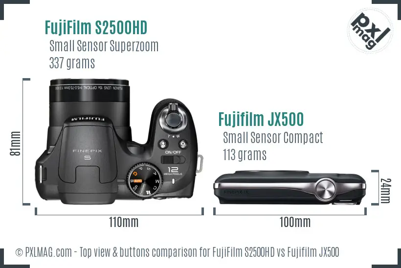 FujiFilm S2500HD vs Fujifilm JX500 top view buttons comparison