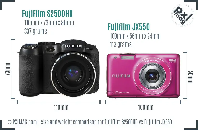FujiFilm S2500HD vs Fujifilm JX550 size comparison