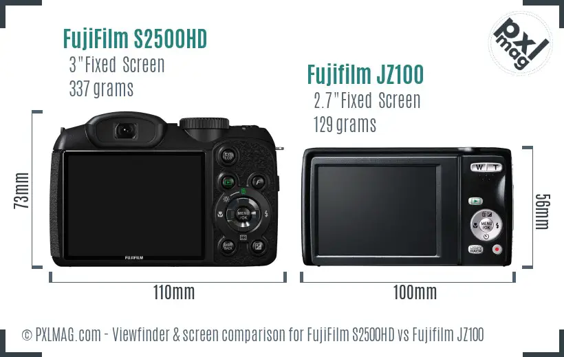 FujiFilm S2500HD vs Fujifilm JZ100 Screen and Viewfinder comparison FujiFilm S2500HD vs Fujifilm JZ100 Screen and Viewfinder comparison
