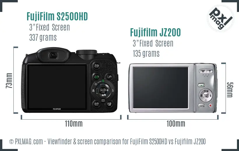 FujiFilm S2500HD vs Fujifilm JZ200 Screen and Viewfinder comparison