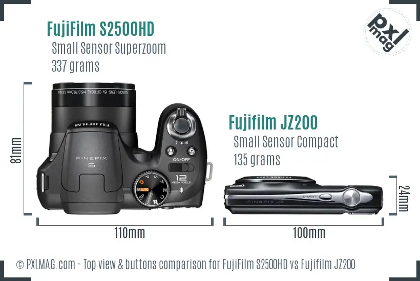 FujiFilm S2500HD vs Fujifilm JZ200 top view buttons comparison