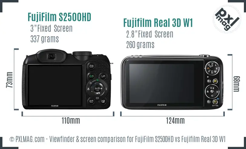 FujiFilm S2500HD vs Fujifilm Real 3D W1 Screen and Viewfinder comparison