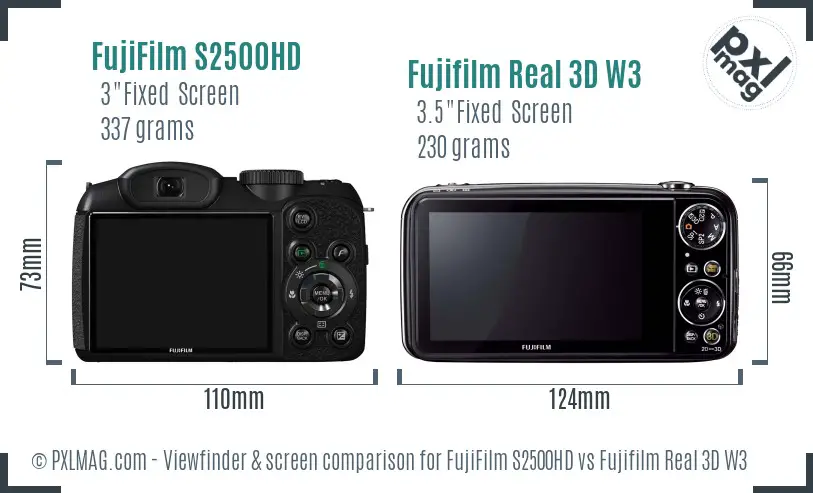 FujiFilm S2500HD vs Fujifilm Real 3D W3 Screen and Viewfinder comparison