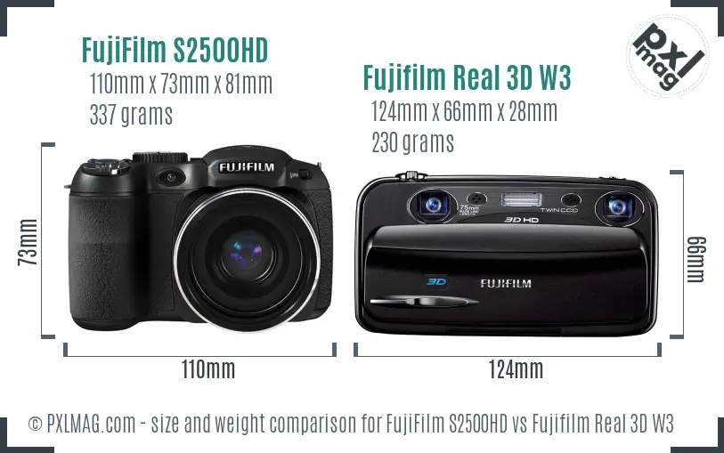 FujiFilm S2500HD vs Fujifilm Real 3D W3 size comparison