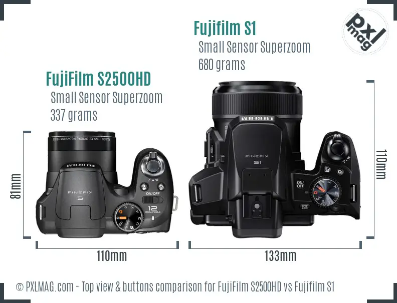 FujiFilm S2500HD vs Fujifilm S1 top view buttons comparison