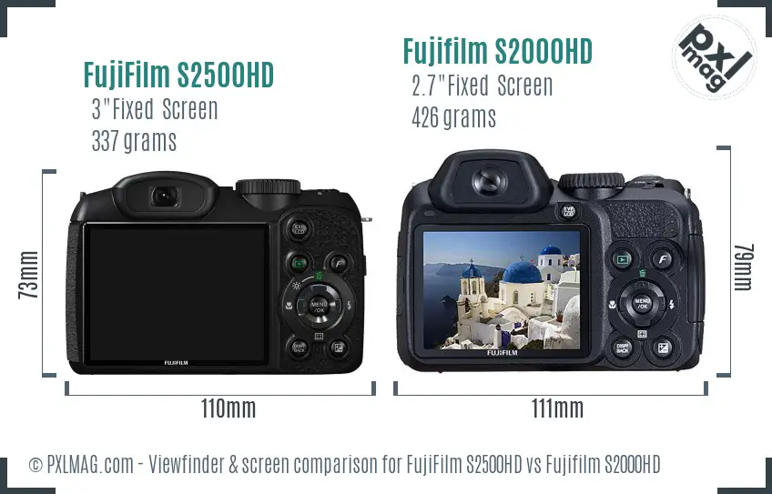 FujiFilm S2500HD vs Fujifilm S2000HD Screen and Viewfinder comparison