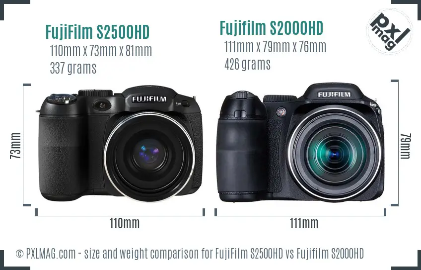 FujiFilm S2500HD vs Fujifilm S2000HD size comparison