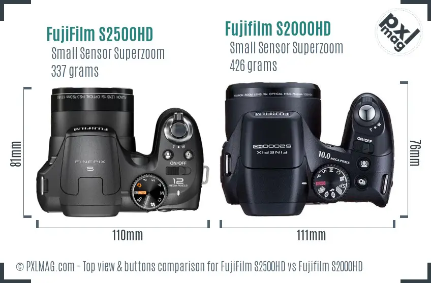 FujiFilm S2500HD vs Fujifilm S2000HD top view buttons comparison