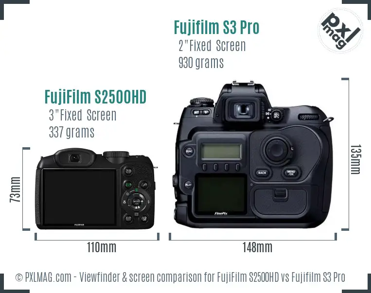 FujiFilm S2500HD vs Fujifilm S3 Pro Screen and Viewfinder comparison