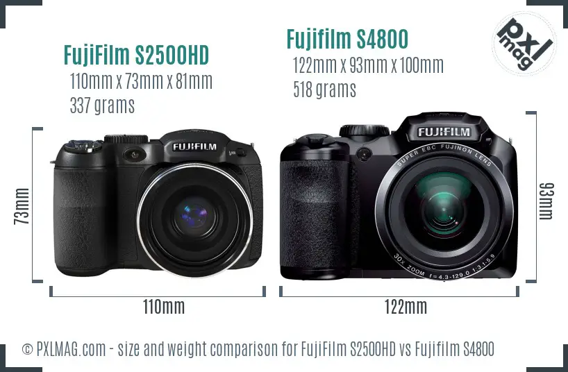 FujiFilm S2500HD vs Fujifilm S4800 size comparison