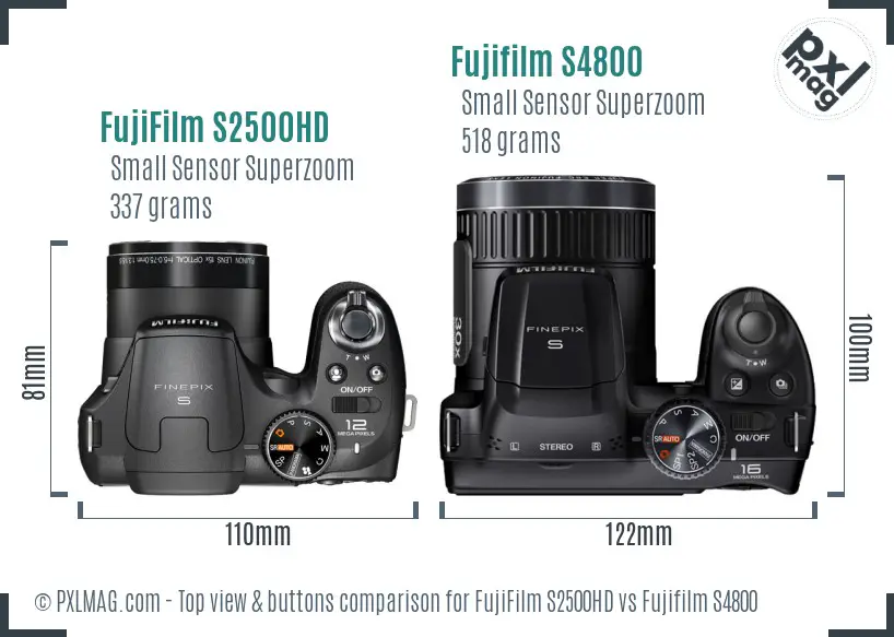 FujiFilm S2500HD vs Fujifilm S4800 top view buttons comparison