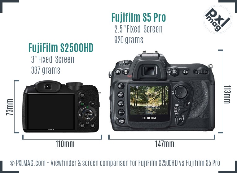 FujiFilm S2500HD vs Fujifilm S5 Pro Screen and Viewfinder comparison