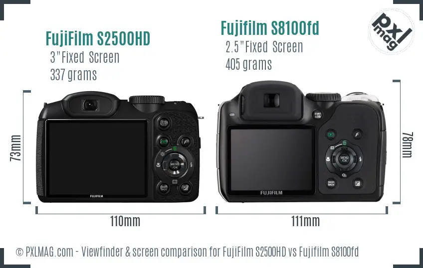 FujiFilm S2500HD vs Fujifilm S8100fd Screen and Viewfinder comparison