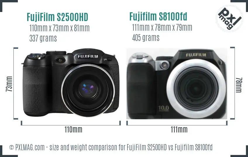 FujiFilm S2500HD vs Fujifilm S8100fd size comparison