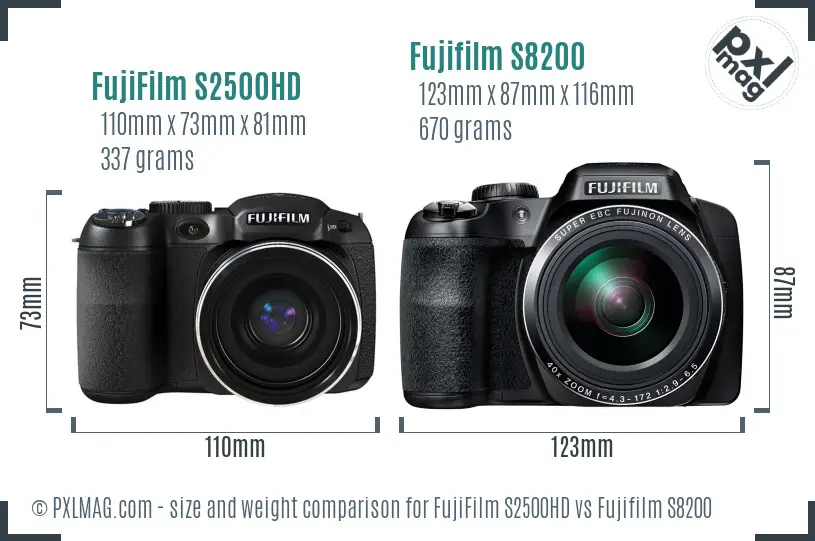 FujiFilm S2500HD vs Fujifilm S8200 size comparison