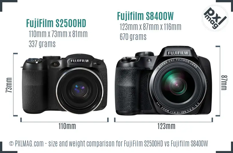 FujiFilm S2500HD vs Fujifilm S8400W size comparison