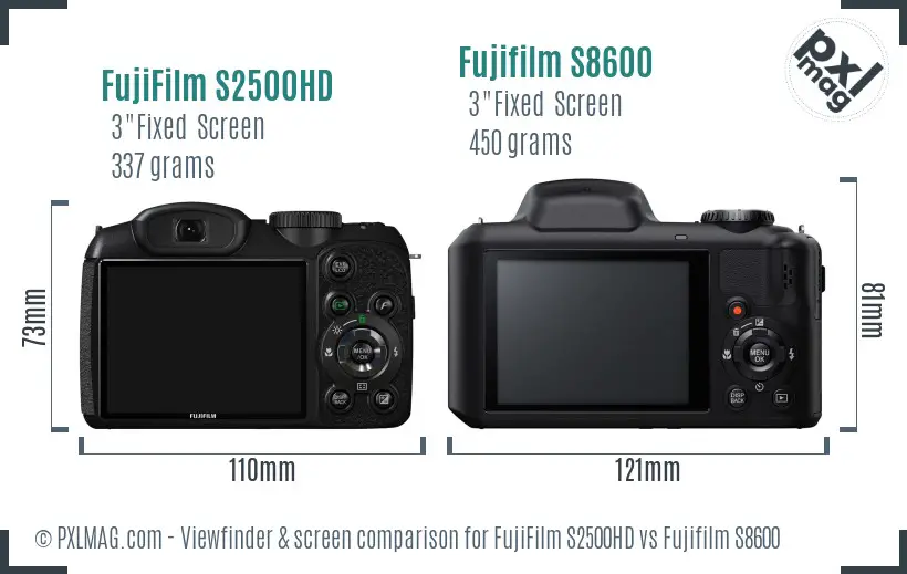 FujiFilm S2500HD vs Fujifilm S8600 Screen and Viewfinder comparison