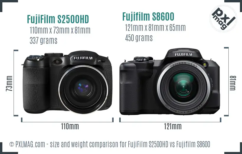 FujiFilm S2500HD vs Fujifilm S8600 size comparison