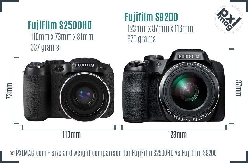 FujiFilm S2500HD vs Fujifilm S9200 size comparison