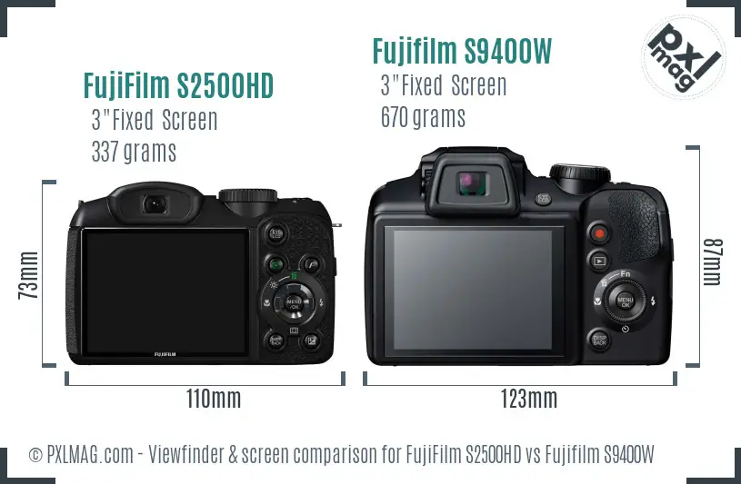 FujiFilm S2500HD vs Fujifilm S9400W Screen and Viewfinder comparison