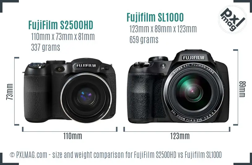 FujiFilm S2500HD vs Fujifilm SL1000 size comparison FujiFilm S2500HD vs Fujifilm SL1000 size comparison