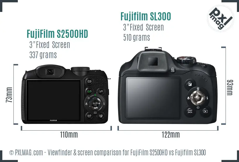 FujiFilm S2500HD vs Fujifilm SL300 Screen and Viewfinder comparison FujiFilm S2500HD vs Fujifilm SL300 Screen and Viewfinder comparison