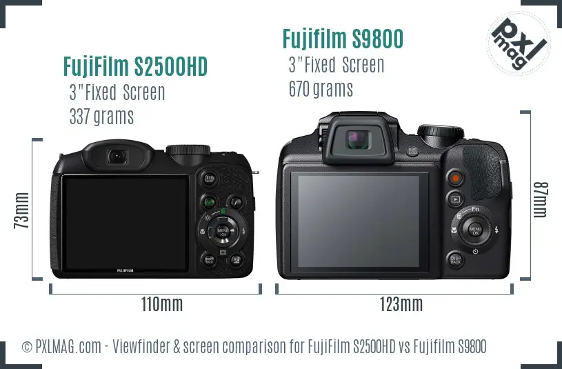 FujiFilm S2500HD vs Fujifilm S9800 Screen and Viewfinder comparison FujiFilm S2500HD vs Fujifilm S9800 Screen and Viewfinder comparison