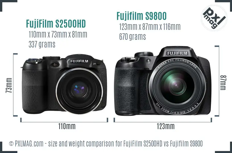 FujiFilm S2500HD vs Fujifilm S9800 size comparison FujiFilm S2500HD vs Fujifilm S9800 size comparison