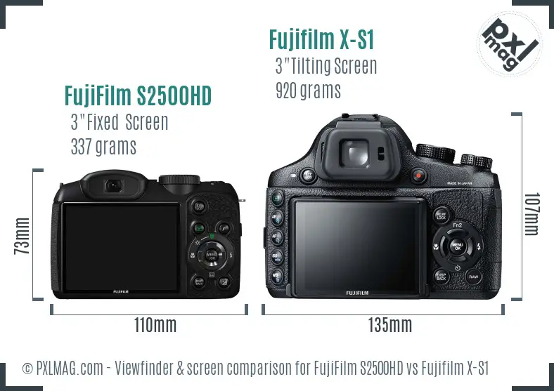 FujiFilm S2500HD vs Fujifilm X-S1 Screen and Viewfinder comparison