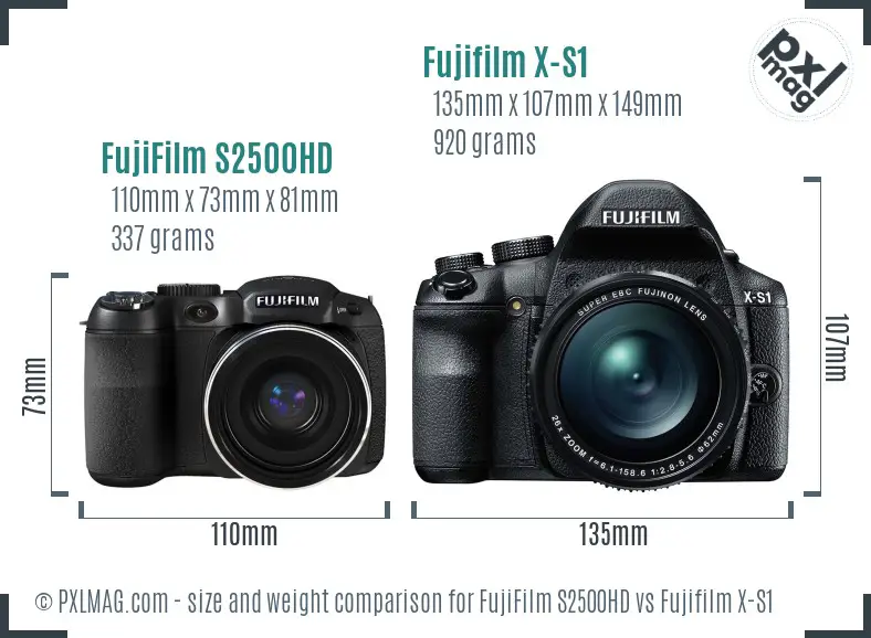 FujiFilm S2500HD vs Fujifilm X-S1 size comparison